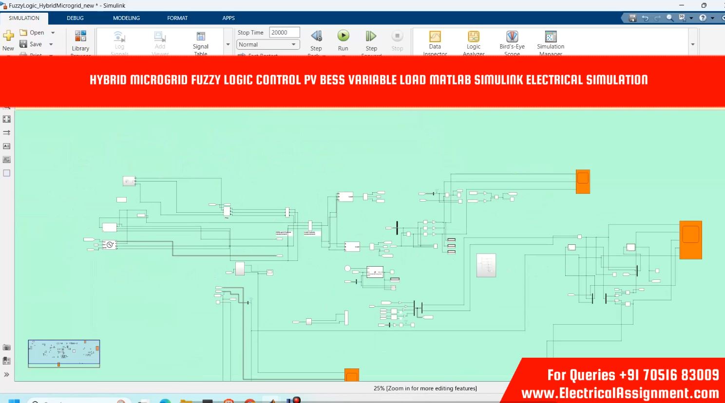 Hybrid Microgrid Fuzzy Logic Control PV BESS Variable Load Simulink Simulation screenshot 1